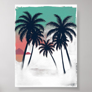 Poster Été Éternel Vaporwave Tropical Coucher de Soleil P