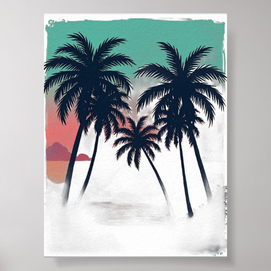 Poster Été Éternel Vaporwave Tropical Coucher de Soleil P (Devant)