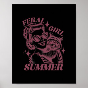 Poster Été Fille Sauvage Raton Laveur Poubelle Panda Mign