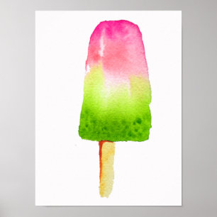 Poster Été framboise rose popsicle