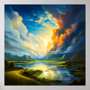 Poster Été Lac - Quatre saisons Illustration