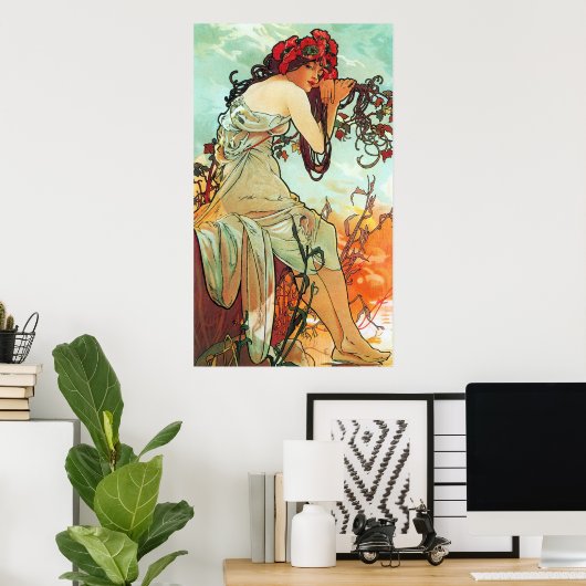 Poster Été, Les Saisons, Mucha (Bureau à domicile)