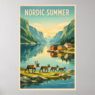 Poster Été Nordique – Voyages Vintage dans les Fjords Sca