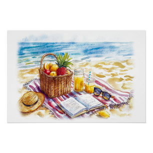 Poster Eté Plage Pique-nique Aquarelle Illustration - Vib