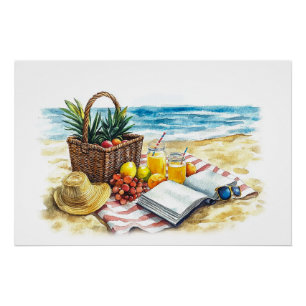 Poster Eté Plage Pique-nique Aquarelle Illustration - Vib