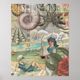 Poster Été plage vintage rétro victorien
