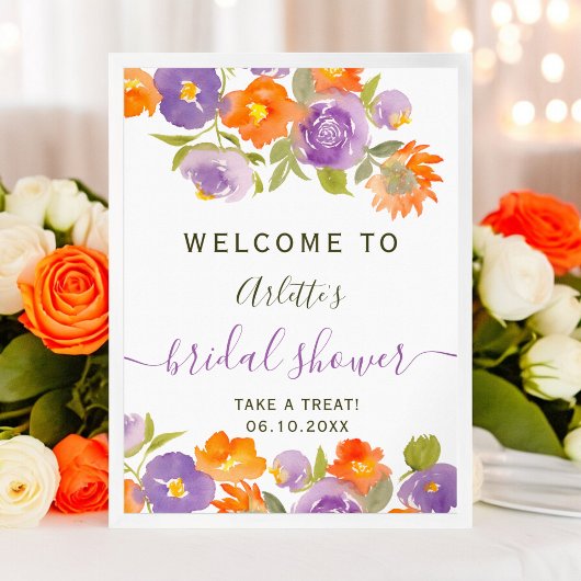 Poster Été Purple Orange Floral Boho Brie bienvenue