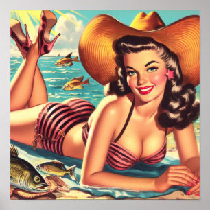 Poster Été Rétro Country Pin-up