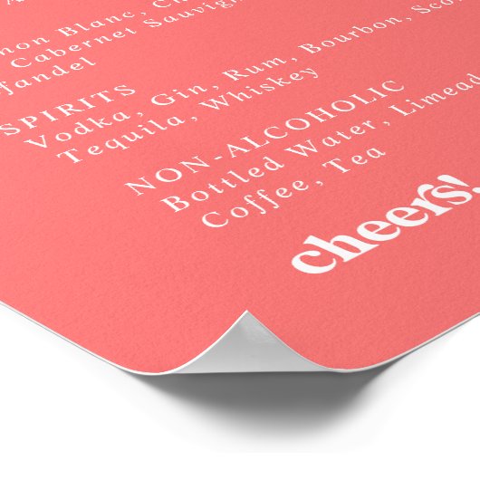 Poster Été rétro | Mariage rose chaud Boissons Menu Signe (Coin)