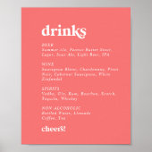Poster Été rétro | Mariage rose chaud Boissons Menu Signe (Devant)