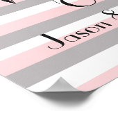 Poster Été rose et gris rayures mariage dentelle florale (Coin)