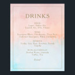 Poster Eté Sunset Waterton boissons panneau du menu<br><div class="desc">Ce panneau de menu de boissons en aquarelle au coucher du soleil est parfait pour votre mariage de plage tropical. Conçu avec un corail de pêche orange minimaliste et une aquarelle bleue poussiéreuse, accompagné d'une simple typographie dorée de sable rustique. Il est sûr de correspondre à vos vibes de mariage...</div>