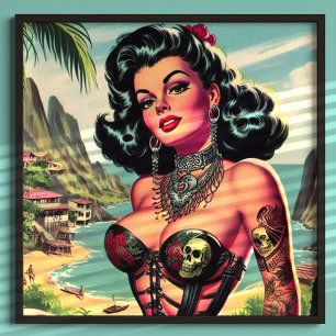 Poster Été Tatouage Pin-up
