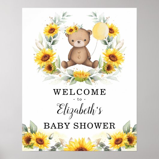 Poster Été Teddy Bear Sunflower Wreath Welcome Baby (Devant)