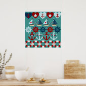 Poster Eté Thème nautique Ancres Bateaux à voile Helms (Cuisine)