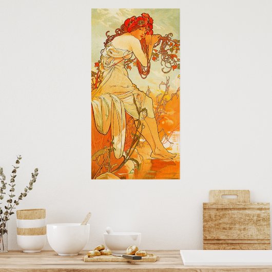 Poster Été vintage par Alphonse Mucha (Cuisine)