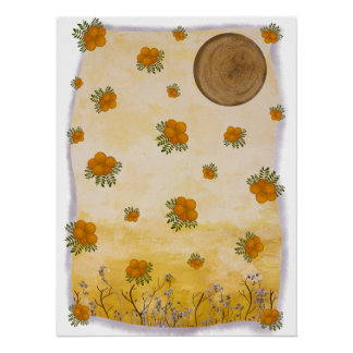Poster Etéreo Ocre Contemporâneo Floral Lunar Arte