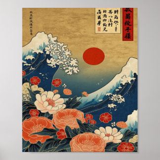 Poster Ethereal Bloom: The Great Wave Reimagined