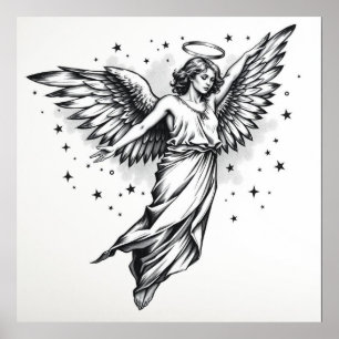 Poster Ethereal Guardian : Angel Charcoal Art