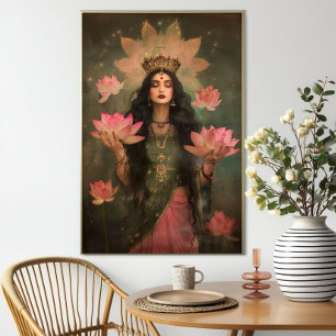 Poster Ethereal Lakshmi Lotus rose Déesse Art