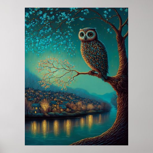 Poster Ethereal Pittoresque imprimé avec la chouet (Devant)