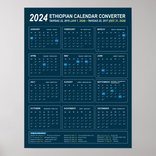 Poster Ethiopian Calendar Converter Année 2024 Télécharge (Devant)