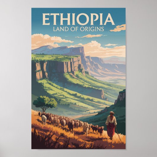 Poster Ethiopie Shepard Herd Travel Art Vintage (Devant)