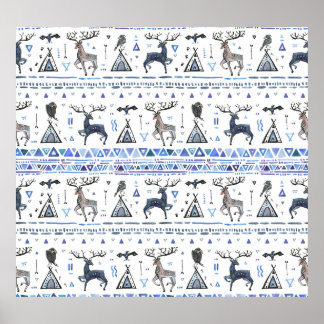 Poster Ethnique tribale, les animaux rêvent attraper, san