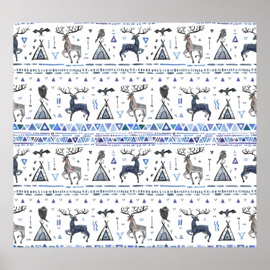 Poster Ethnique tribale, les animaux rêvent attraper, san (Devant)