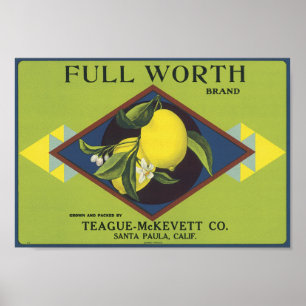 Poster Étiquette à base de fruits de citron d'une valeur