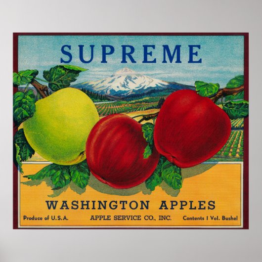 Poster Étiquette Apple suprême - État de Washington (Devant)