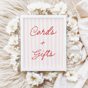 Poster Étiquette Cadeaux et Cartes Rayures Roses et Rouge