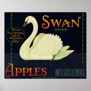 Poster Étiquette Crate de pommes de marque Swan