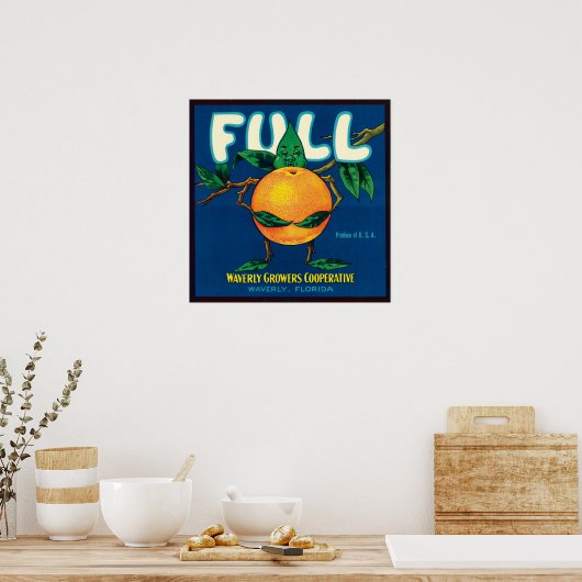 Poster Étiquette Crate d'oranges de marque complète (Cuisine)