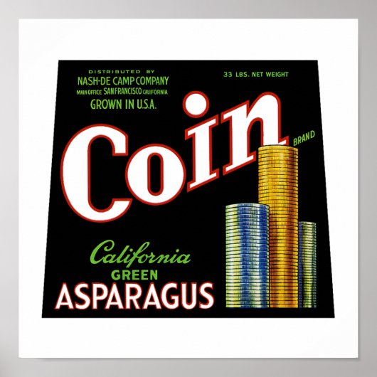 Poster Étiquette d'asperges de Californie (Devant)