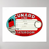 Poster Étiquette de bagage de ligne Cunard (Devant)