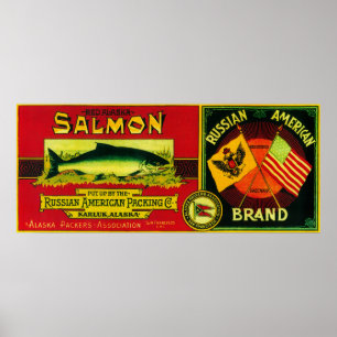 Poster Étiquette de boîte de saumon américain russeKarluk