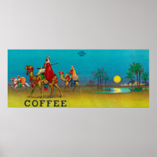 Poster Étiquette de café de scène de désert
