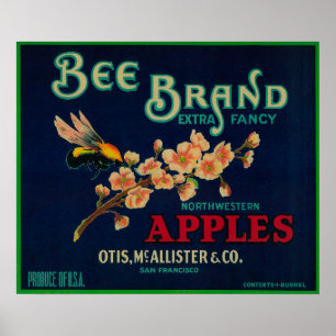 Poster Étiquette de caisse d'Apple d'abeille
