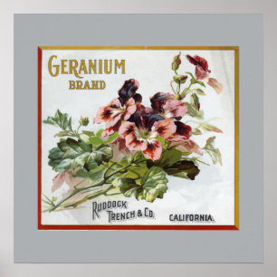 Poster Étiquette de caisse de fruit de marque de géranium