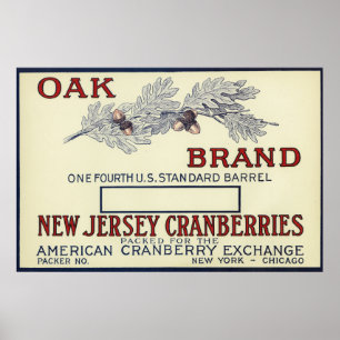 Poster Étiquette de canneberge de marque de chêne