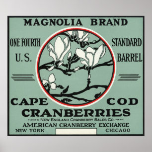Poster Étiquette de canneberge de marque de magnolia de