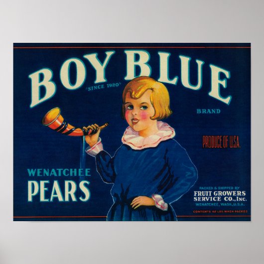 Poster Étiquette de fréquence de poire bleu garçon (Devant)