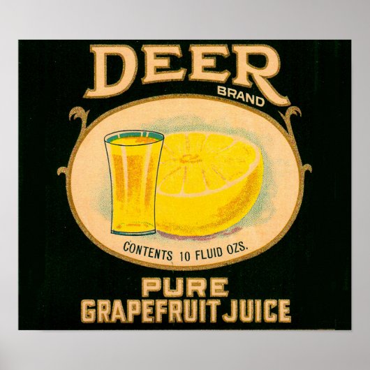 Poster étiquette de jus de pamplemousse de marque Cerfs d (Devant)