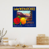 Poster Étiquette de pomme du lac Wenatchee (bleu) - Cashm (Cuisine)
