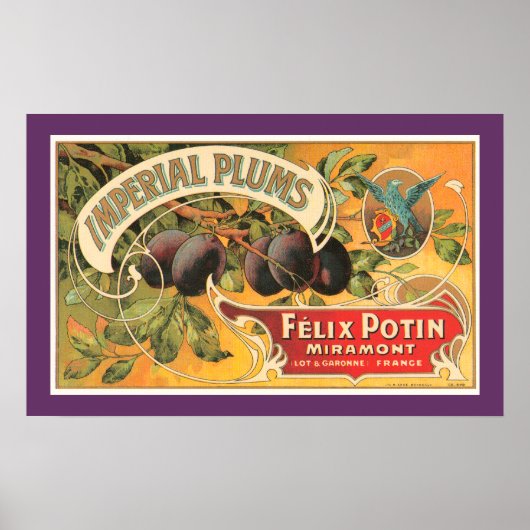 Poster Étiquette de prunes impériales vintage (Devant)