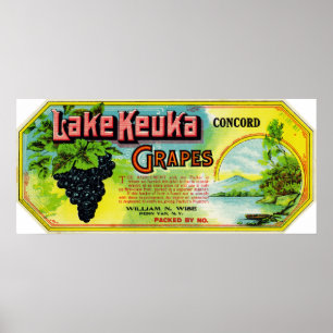 Poster Étiquette de raisins Concorde de Keuka de lac