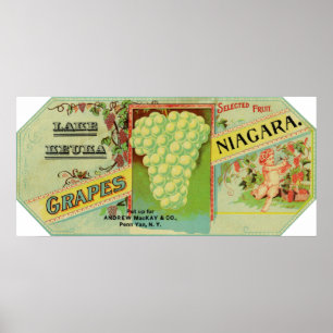 Poster Étiquette de raisins de Keuka Niagara de lac