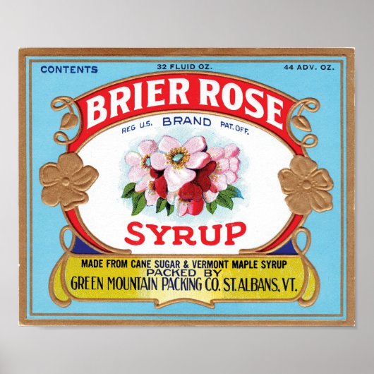 Poster Étiquette de sirop Vintage Rose Brier (Devant)