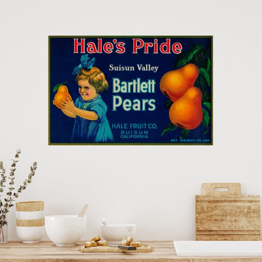 Poster Étiquette Hale's Pride Pear CrateSuisun, CA (Cuisine)